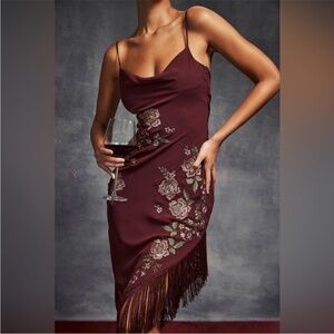 💜Firm Price💜House of CB Eloisa Wine Embroidered midi dress